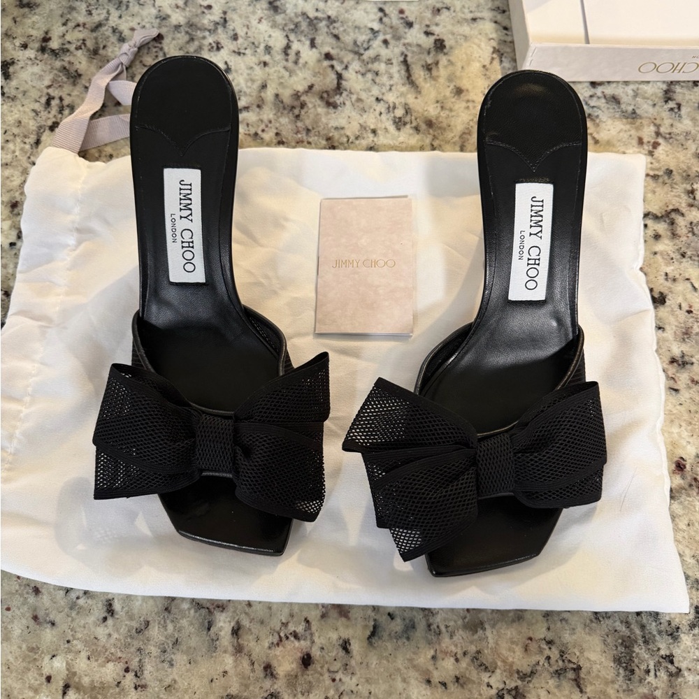 Jimmy Choo Black Mesh Bow Heels - Picture 5 of 8